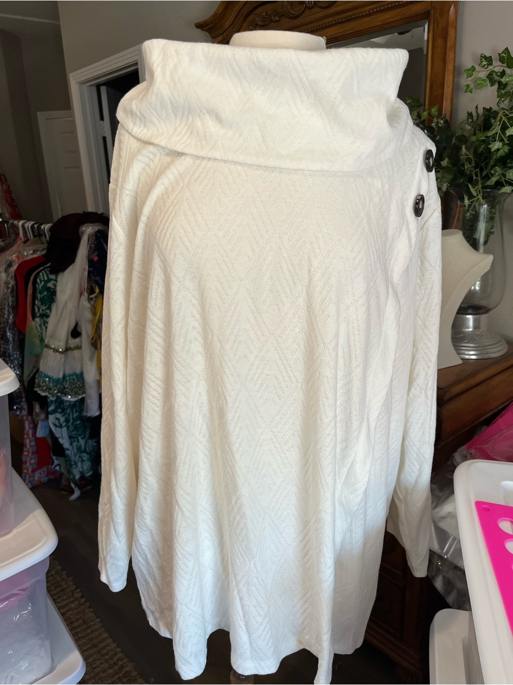 Cozy Cream Cowl Neck Button-Shoulder Sweater